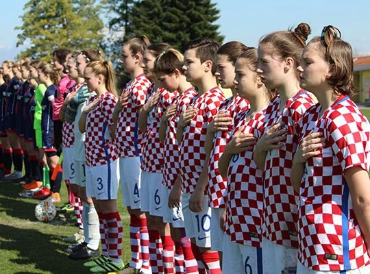 croatia women national team standing during national anthem at women's soccer tournament
